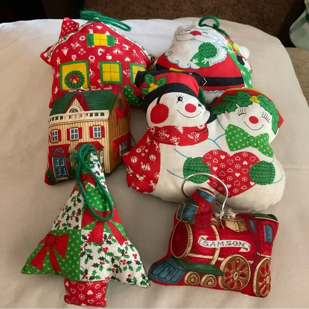 vintage stuffed handmade sewn christmas ornaments set of 6